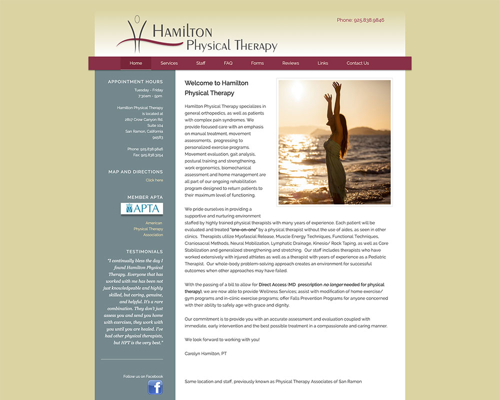 Hamilton Physical Therapy website